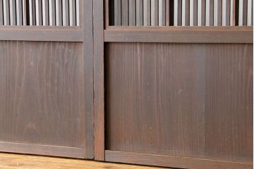 古民具・骨董　古い木の裏障子付き格子4枚セット(引き戸・建具)