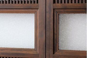 古民具・骨董　ダイヤガラス入り裏障子付き格子戸4枚セット(引き戸・建具)