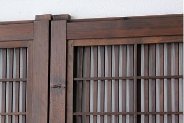 古民具・骨董　ダイヤガラス入り裏障子付き格子戸4枚セット(引き戸・建具)