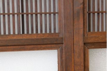 古民具・骨董　ダイヤガラス入り裏障子付き格子戸4枚セット(引き戸・建具)