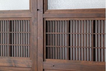 古民具・骨董　ダイヤガラス入り裏障子付き格子戸4枚セット(引き戸・建具)