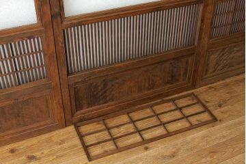 古民具・骨董　ダイヤガラス入り裏障子付き格子戸4枚セット(引き戸・建具)
