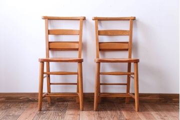 アンティーク家具　イギリスアンティーク　ビーチ材のチャーチチェア2脚セット(チャペルチェア)