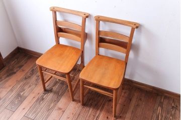 アンティーク家具　イギリスアンティーク　ビーチ材のチャーチチェア2脚セット(チャペルチェア)