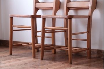 アンティーク家具　イギリスアンティーク　ビーチ材のチャーチチェア2脚セット(チャペルチェア)