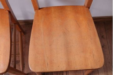 アンティーク家具　イギリスアンティーク　ビーチ材のチャーチチェア2脚セット(チャペルチェア)