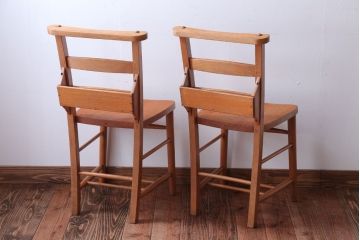 アンティーク家具　イギリスアンティーク　ビーチ材のチャーチチェア2脚セット(チャペルチェア)