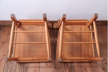 アンティーク家具　イギリスアンティーク　ビーチ材のチャーチチェア2脚セット(チャペルチェア)