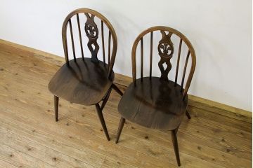 アンティーク家具　アンティーク　アーコールスティックバックチェア2脚セット(椅子)(シスルバックチェア)