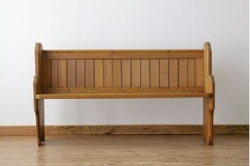 ヴィンテージ家具　イギリスビンテージ　パイン材チャーチベンチ(教会長椅子)