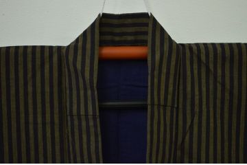 アンティーク雑貨　○古い木綿着物　3点(縦縞、絣　古布材料)