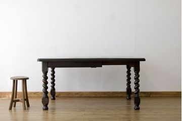 アンティーク家具　イギリスアンティーク　ツイストレッグエクステンションテーブル(オーク材)