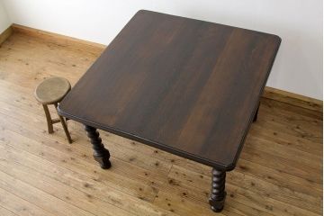 アンティーク家具　イギリスアンティーク　ツイストレッグエクステンションテーブル(オーク材)