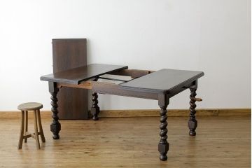 アンティーク家具　イギリスアンティーク　ツイストレッグエクステンションテーブル(オーク材)
