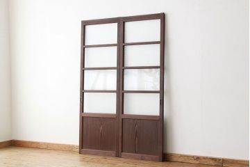 アンティーク　巾のせまいダイヤガラス引き戸2枚セット(建具、ガラス戸)