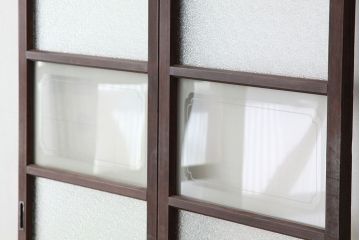 アンティーク　巾のせまいダイヤガラス引き戸2枚セット(建具、ガラス戸)