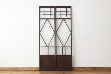 大正ロマン　素敵なデザインの巾のせまい菱型ダイヤガラス引き戸(建具・ガラス戸)