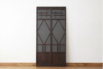 大正ロマン　素敵なデザインの巾のせまい菱型ダイヤガラス引き戸(建具・ガラス戸)
