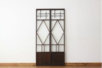 大正ロマン　素敵なデザインの巾のせまい菱型ダイヤガラス引き戸(建具・ガラス戸)
