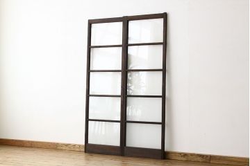 ★アンティーク　巾のせまいシンプルガラス引き戸2枚セット(建具・ガラス戸)