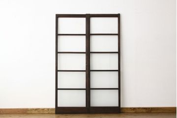 ★アンティーク　巾のせまいシンプルガラス引き戸2枚セット(建具・ガラス戸)