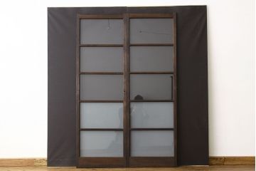 ★アンティーク　巾のせまいシンプルガラス引き戸2枚セット(建具・ガラス戸)