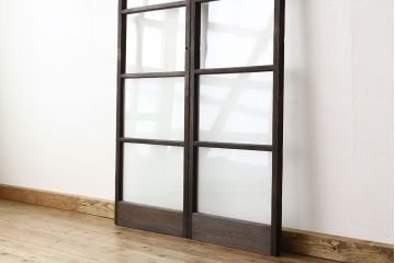 ★アンティーク　巾のせまいシンプルガラス引き戸2枚セット(建具・ガラス戸)