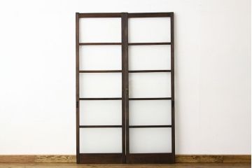 ★アンティーク　巾のせまいシンプルガラス引き戸2枚セット(建具・ガラス戸)