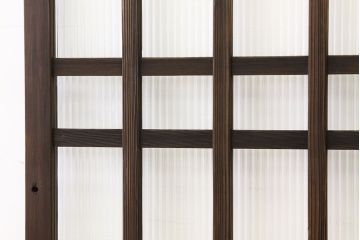 アンティーク　古い木のモールガラス格子戸2枚セット(ガラス戸・引き戸)