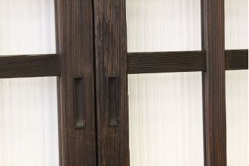 アンティーク　古い木のモールガラス格子戸2枚セット(ガラス戸・引き戸)