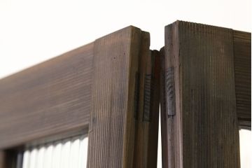 アンティーク　古い木のモールガラス格子戸2枚セット(ガラス戸・引き戸)