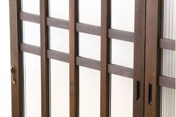 アンティーク　古い木のモールガラス格子戸2枚セット(ガラス戸・引き戸)