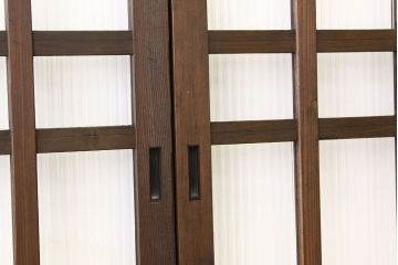 アンティーク　古い木のモールガラス格子戸2枚セット(ガラス戸・引き戸)