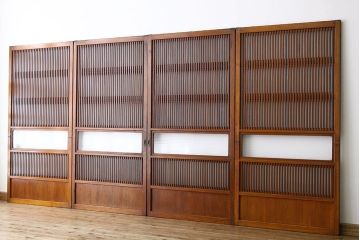 すりガラスと銀モールガラス入り格子戸4枚セット(引き戸・ガラス戸)