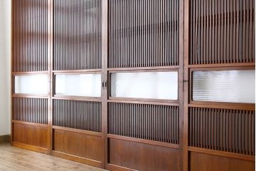 すりガラスと銀モールガラス入り格子戸4枚セット(引き戸・ガラス戸)