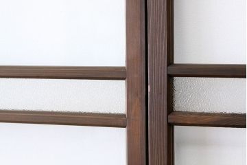 アンティーク　古い木の変わり型ダイヤガラス入り引き戸4枚セット(ガラス戸)