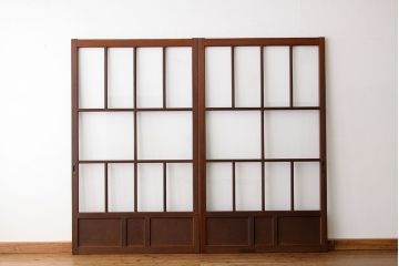 昭和レトロ　古い木のシックなガラス戸2枚セット(引き戸)