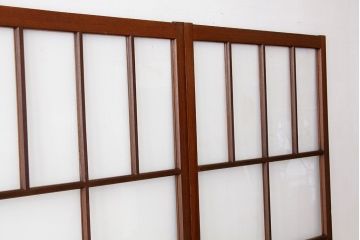 昭和レトロ　古い木のシックなガラス戸2枚セット(引き戸)