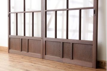 昭和レトロ　古い木のシックなガラス戸2枚セット(引き戸)