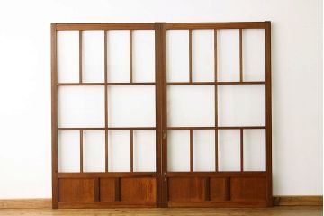 昭和レトロ　古い木のシックなガラス戸2枚セット(引き戸)