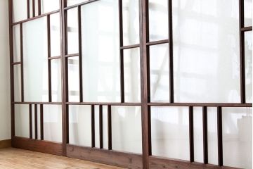 古民具・骨董　素敵なデザインの結霜ガラス入り引き戸4枚セット(ガラス戸・建具)