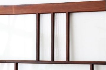 古民具・骨董　素敵なデザインの結霜ガラス入り引き戸4枚セット(ガラス戸・建具)