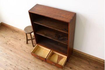 アンティーク家具　古い木のシンプルなアンティーク飾り棚(陳列棚)