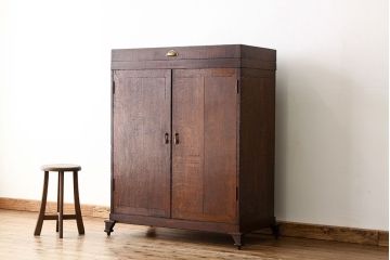 アンティーク家具　イギリスアンティーク　オーク材のリメイクレコードケース(収納棚・本棚)