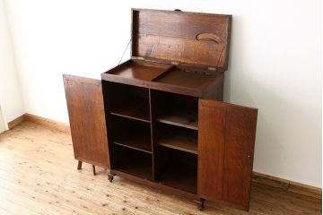 アンティーク家具　イギリスアンティーク　オーク材のリメイクレコードケース(収納棚・本棚)