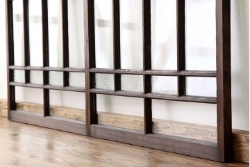大正ロマン　古い木のモダンなガラス戸2枚セット(窓)