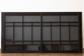 大正ロマン　古い木のモダンなガラス戸2枚セット(窓)
