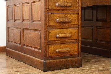 アンティーク家具　アメリカアンティーク　特大オーク無垢材両面机U.S.ダービー社組立式両面机(ニーホールデスク)