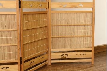 木味の簾屏風 衝立四連(パーテーション)