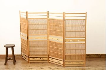 木味の簾屏風 衝立四連(パーテーション)